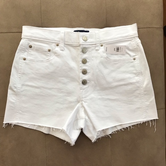♻️Reposted New Gap Denim high waisted button fly raw hem white denim shorts sz 4 - Picture 3 of 12